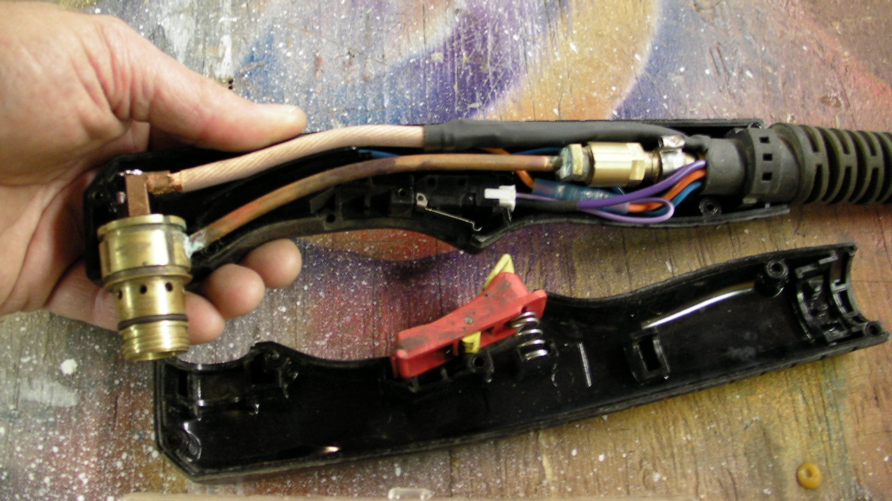 Hypertherm plasma hand torch opened up.