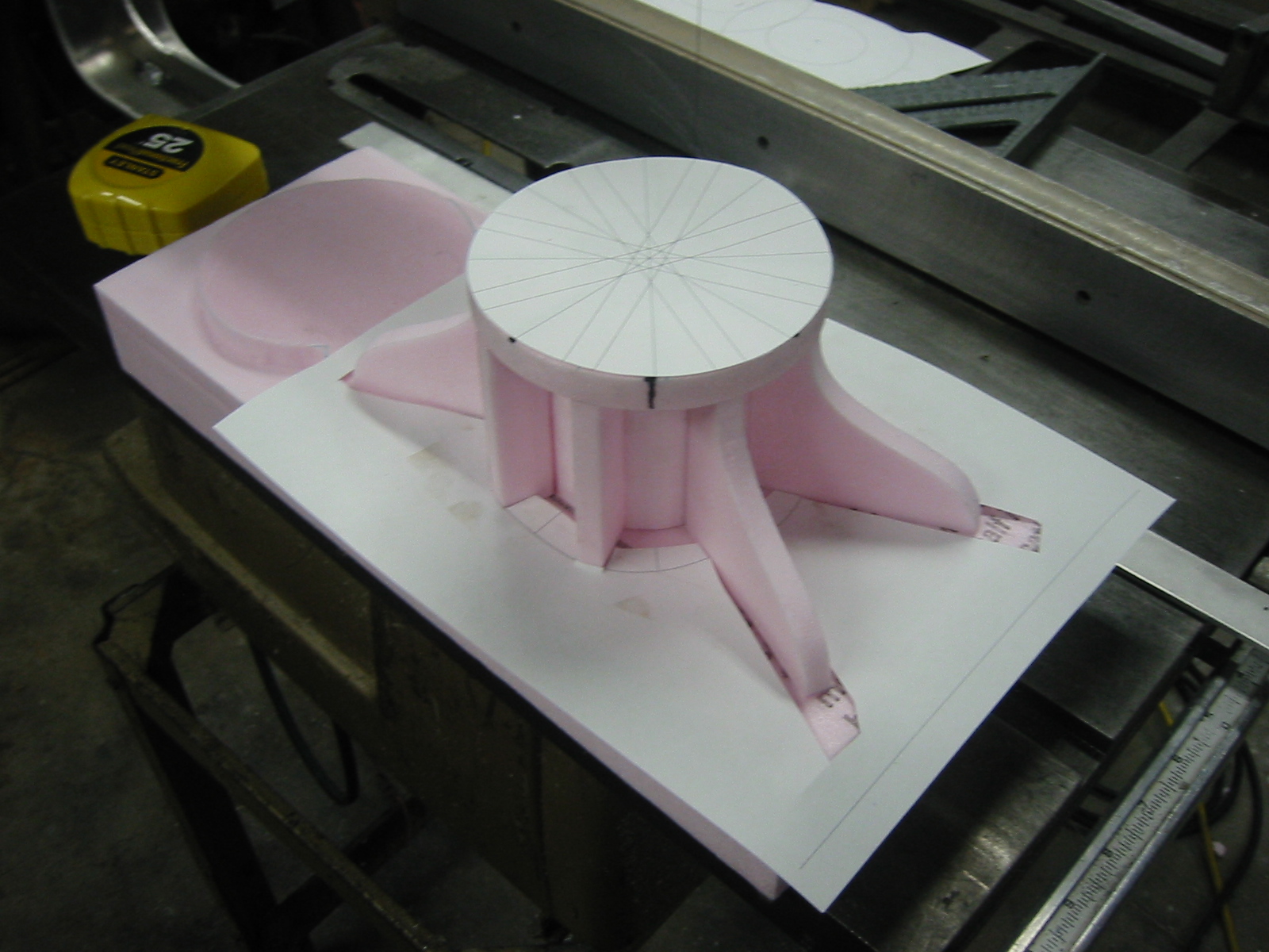Foam parts are glued together on the edges using hot glue.