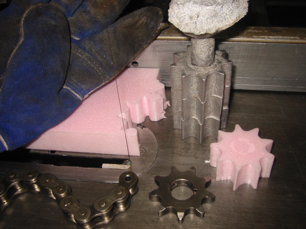 Foam sprockets cut using a real sprocket as a guide.