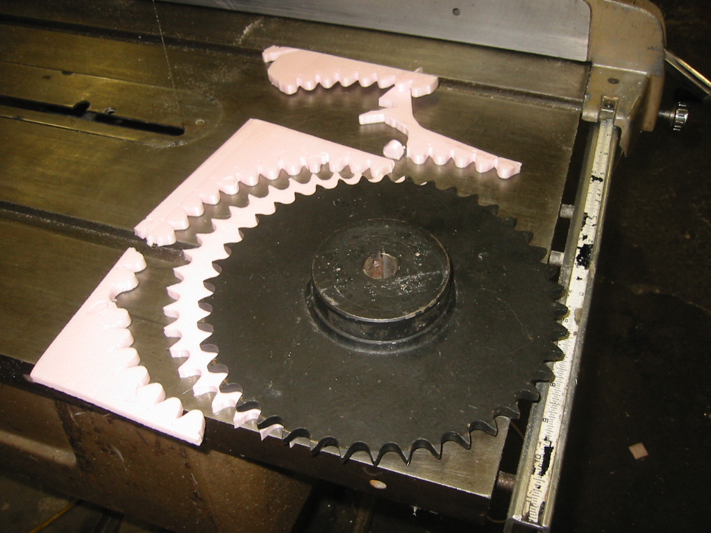 Large foam sprocket part again using a real sprocket as a guide.