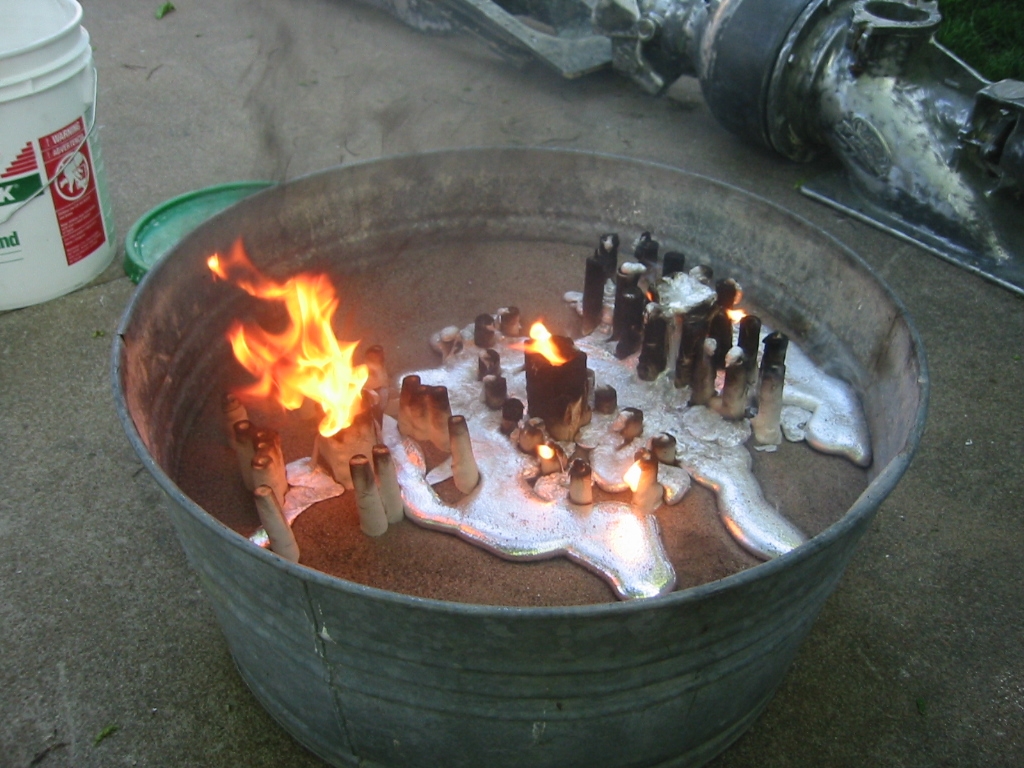 Still burning after the pour.