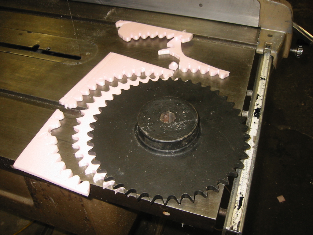 (3) Large foam sprocket part  again using a real sprocket as  a guide.