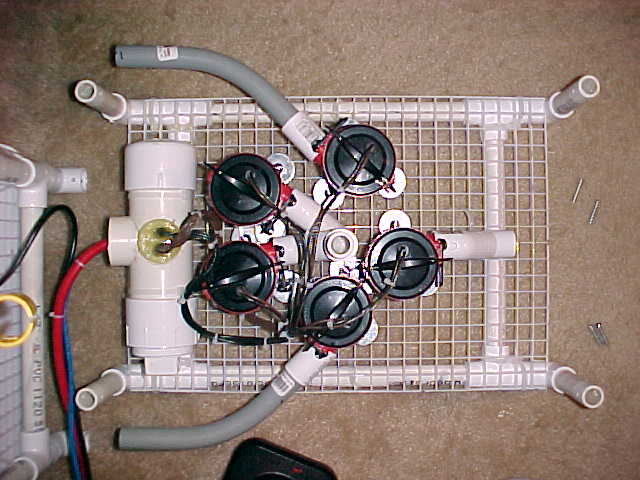 Top view of the 5 bilge pumps. Pipe connected to the pumps directs the thrust.